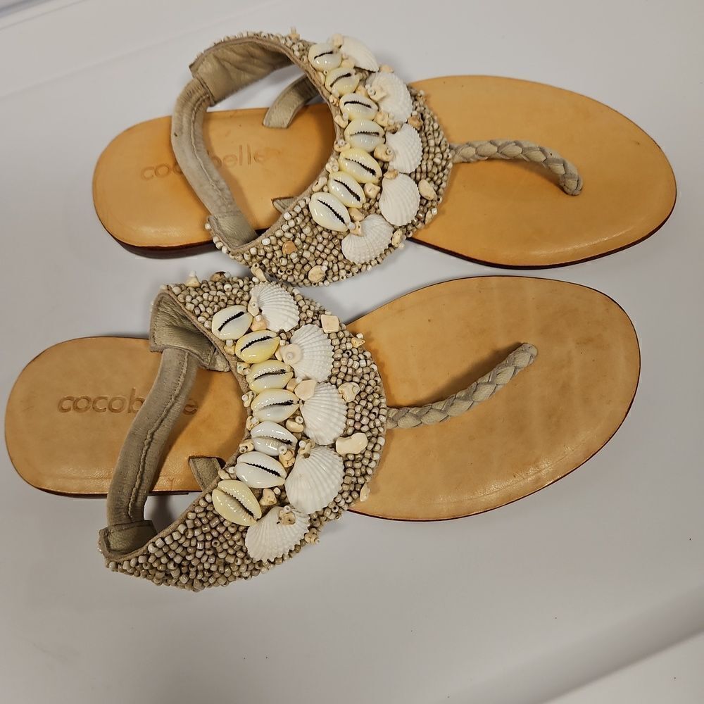Rare Cocobelle Italian Leather Sandals Embellished with shells sz 6.5 - Picture 4 of 11